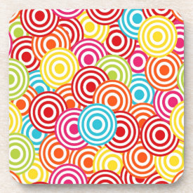 Bold Bright Colorful Concentric Circles Pattern Coaster