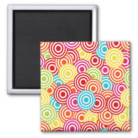 Bold Bright Colorful Concentric Circles Pattern Fridge Magnets