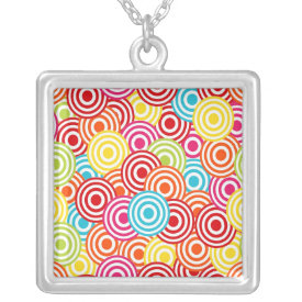 Bold Bright Colorful Concentric Circles Pattern Personalized Necklace