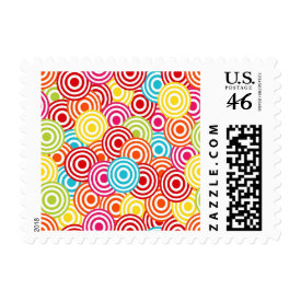 Bold Bright Colorful Concentric Circles Pattern Postage Stamps