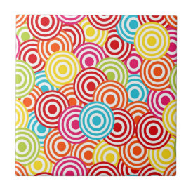 Bold Bright Colorful Concentric Circles Pattern Tile