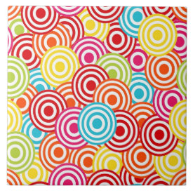 Bold Bright Colorful Concentric Circles Pattern Tiles