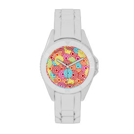 Bold Bright Colorful Concentric Circles Pattern Wristwatch
