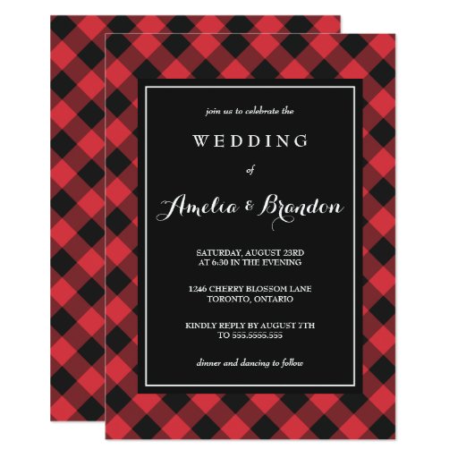 Bold Buffalo Plaid Red & Black Wedding Card | Zazzle
