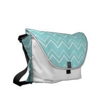 Bold Chevron Stripes Aqua Blue and White Messenger Bags