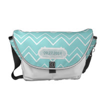 Bold Chevron Stripes Aqua Wedding Date Customized Messenger Bag