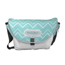 Bold Chevron Stripes Aqua Wedding Date Customized Messenger Bag