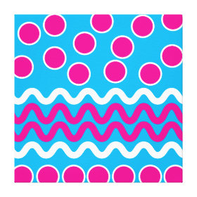 Bold Circles Squiggles Hot Pink Teal Pattern Stretched Canvas Prints