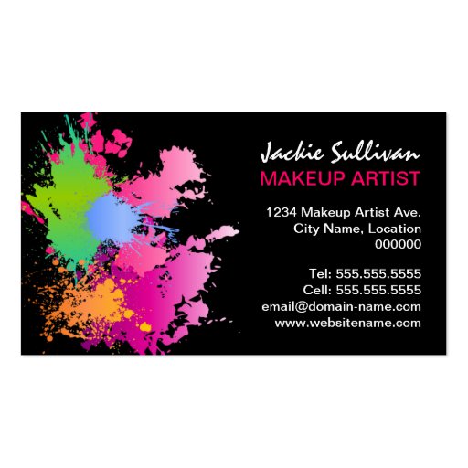 Bold Color Splash Makeup Artist Business Cards (back side)