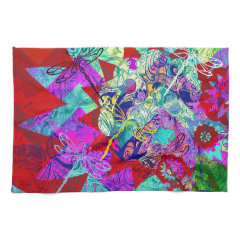 Bold Colorful Abstract Collage with Dragonflies Kitchen Towels