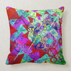 Bold Colorful Abstract Collage with Dragonflies Pillows