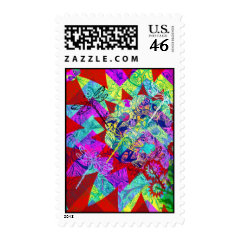 Bold Colorful Abstract Collage with Dragonflies Postage Stamps