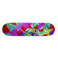 Bold Colorful Abstract Collage with Dragonflies Skateboard Deck