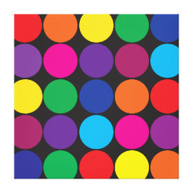 Bold Colorful Circles Polka Dots on Black Canvas Print