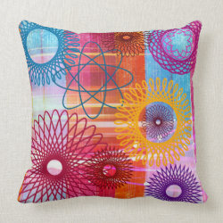 Bold Colorful Funky Spirographs and Stripes Pillow