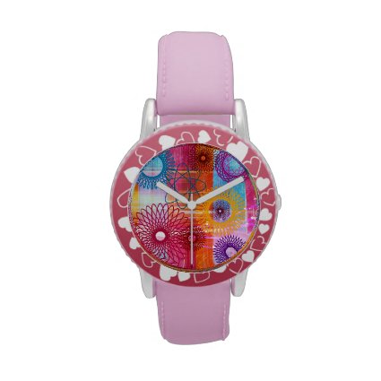 Bold Colorful Funky Spirographs and Stripes Wrist Watches