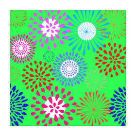 Bold Colorful Lime Green Flower Line Art Pattern Stretched Canvas Print