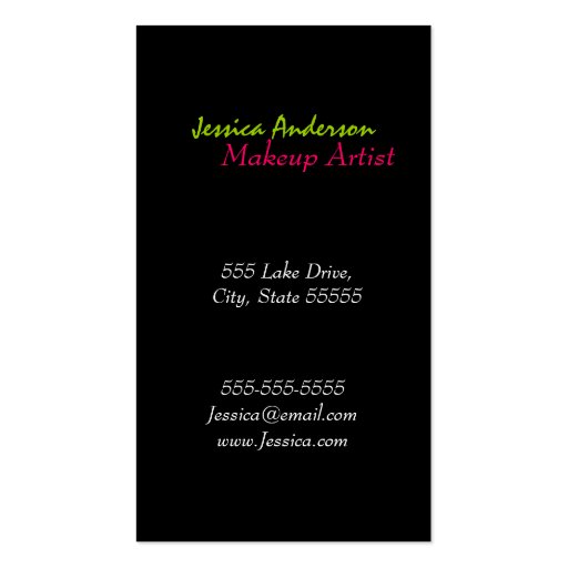 Bold & Colorful Makeup Artist Business Card (back side)