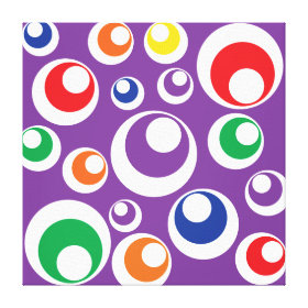 Bold Colorful Retro Purple Circles Balls Pattern Stretched Canvas Print