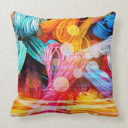 Bold Colorful Yarn Threads and Light Beams Throw Pillows