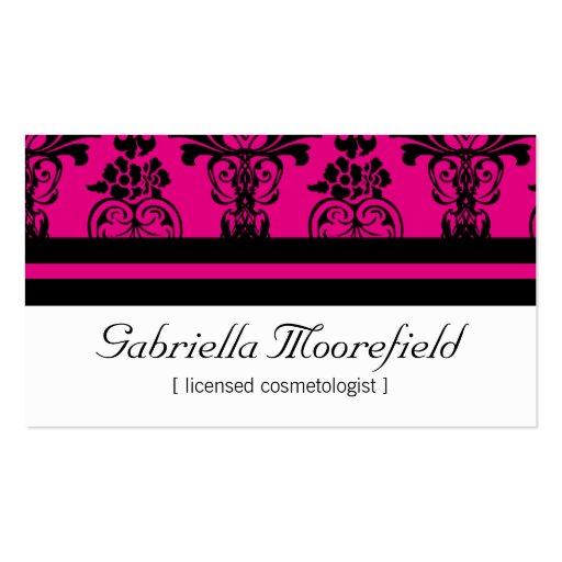 Bold Damask Pink Cosmetologist Business Cards (front side)
