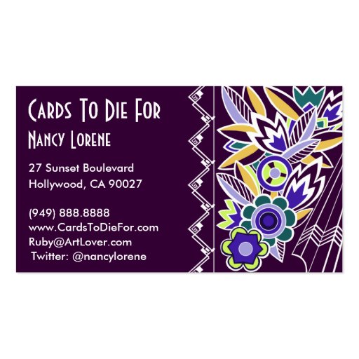 Bold Deco Florals in Dark Purple - Business Cards (front side)