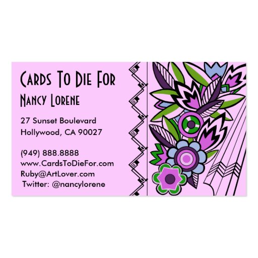 Bold Deco Florals in Lilac - Business Cards (front side)