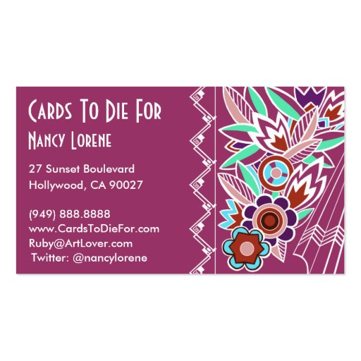 Bold Deco Florals in Rose - Business Cards (front side)