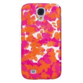 Bold Girly Hot Pink Fuchsia Orange Paint Splashes Samsung Galaxy S4 Cover
