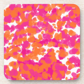 Bold Girly Hot Pink Fuchsia Orange Paint Splashes Beverage Coasters