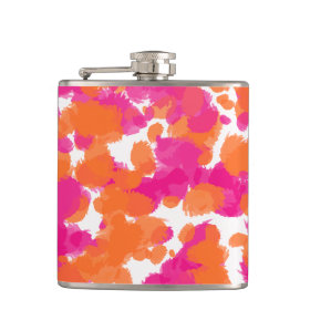 Bold Girly Hot Pink Fuchsia Orange Paint Splashes Hip Flask