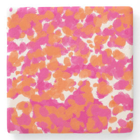 Bold Girly Hot Pink Fuchsia Orange Paint Splashes Stone Coaster