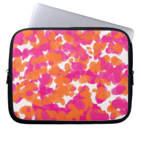 Bold Girly Hot Pink Fuchsia Orange Paint Splashes Laptop Sleeve
