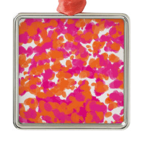 Bold Girly Hot Pink Fuchsia Orange Paint Splashes Christmas Ornament