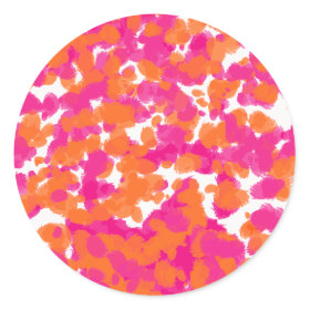 Bold Girly Hot Pink Fuchsia Orange Paint Splashes Round Stickers