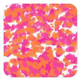 Bold Girly Hot Pink Fuchsia Orange Paint Splashes Square Stickers