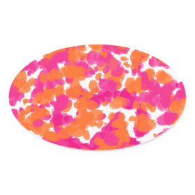 Bold Girly Hot Pink Fuchsia Orange Paint Splashes Oval Stickers