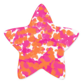 Bold Girly Hot Pink Fuchsia Orange Paint Splashes Star Sticker