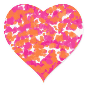 Bold Girly Hot Pink Fuchsia Orange Paint Splashes Heart Stickers
