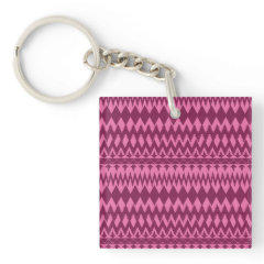 Bold Girly Magenta Pink Chevron Tribal Pattern Square Acrylic Key Chain