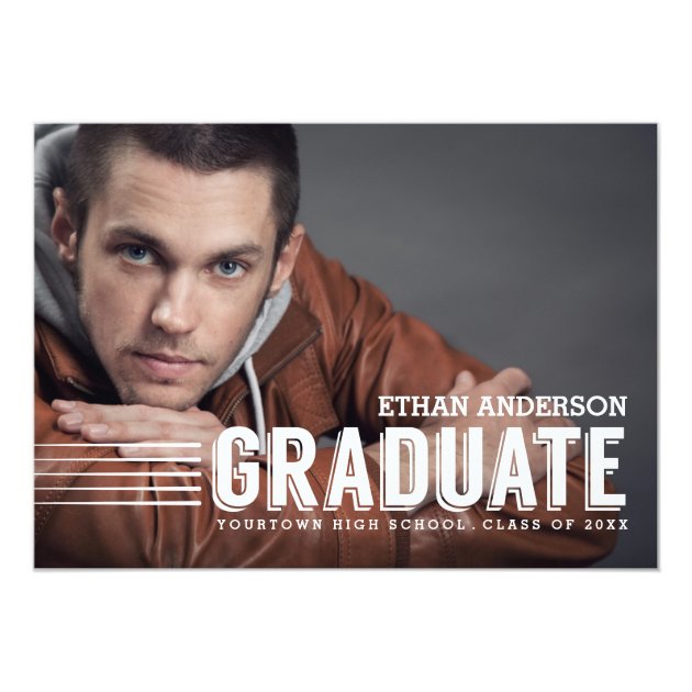 Bold Graduate | White Text Photo Graduation Party 5x7 Paper Invitation Card