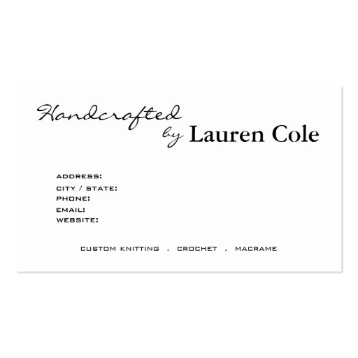 Bold Grunge Curls Handcrafted by custom crafts Business Card Template (back side)