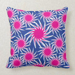 Bold Hot Pink Blue Spiraling Wheels Funky Pattern Throw Pillow