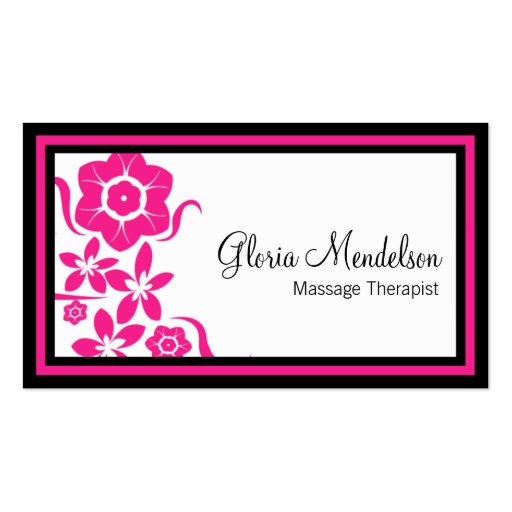 Bold Hot Pink Floral Massage Therapy Business Card (front side)