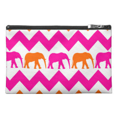 Bold Hot Pink Orange Elephants Chevron Stripes Travel Accessories Bags