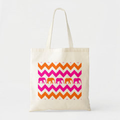 Bold Hot Pink Orange Elephants Chevron Stripes Canvas Bags
