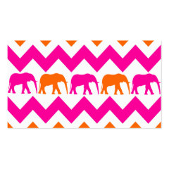 Bold Hot Pink Orange Elephants Chevron Stripes Business Card