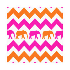 Bold Hot Pink Orange Elephants Chevron Stripes Canvas Print
