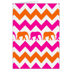Bold Hot Pink Orange Elephants Chevron Stripes Card