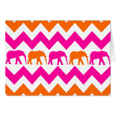 Bold Hot Pink Orange Elephants Chevron Stripes Greeting Card